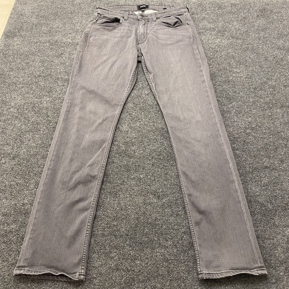 Paige Federal Grey Gates Stretch Denim Jeans Mens 29x32 Faded Whiskered